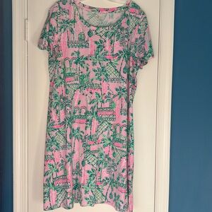 Lilly Pulitzer Pink Tropical Print Short Sleeve Midi Dress